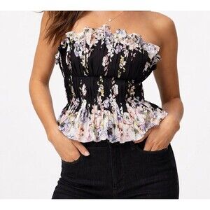White House Black Market Corset Floral Strapless Top Size 12 Peplum Soft Glam